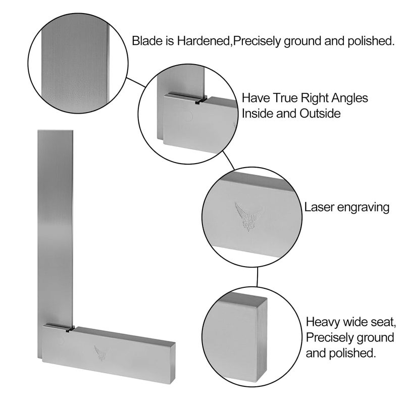 PEC TOOLS Machinist Square Set, 2", 3", 4" and 6" Squares in Case L-Type Testing Measuring Tool - Image 2